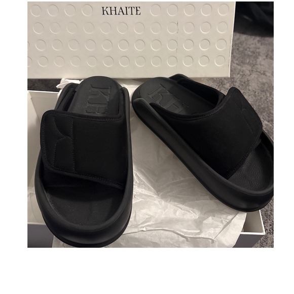 KHAITE Shoes - Khaite Black Platform Slides Adjustable Strap Sandals Made in Italy Size 37